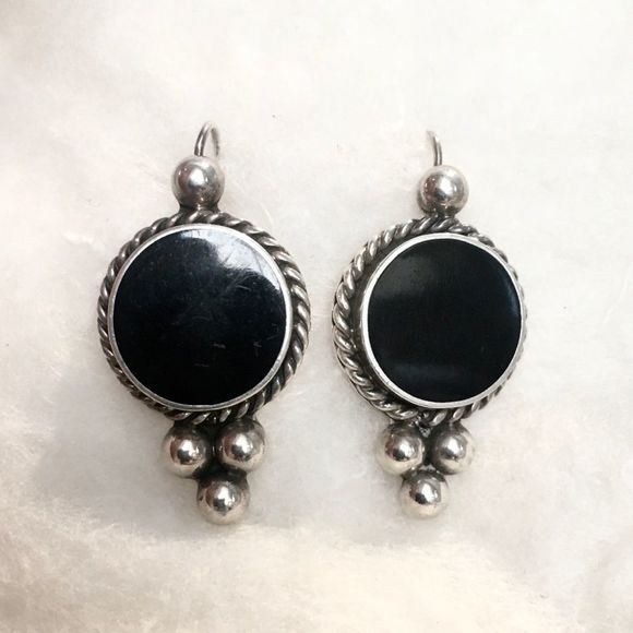 TAXCO Sterling Silver Onyx Drop Earrings - Picture 4 of 8
